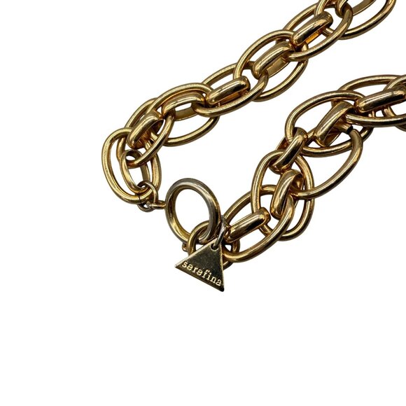 Serefina Chunky Double Chain Link Choker Necklace Gold Tone Elegant Evening Dinn - Picture 4 of 5